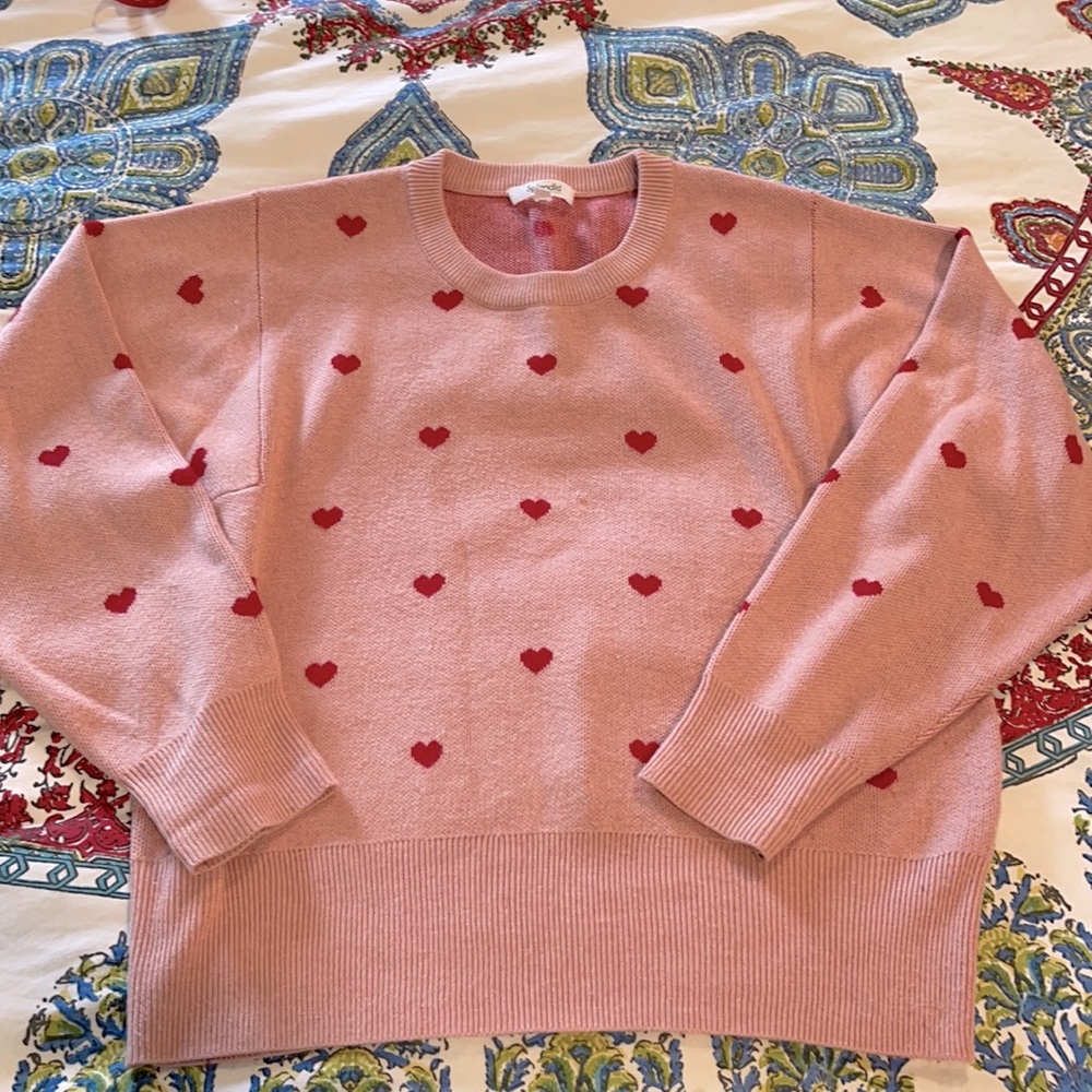 Splendid collection pink/red heart sweater size small